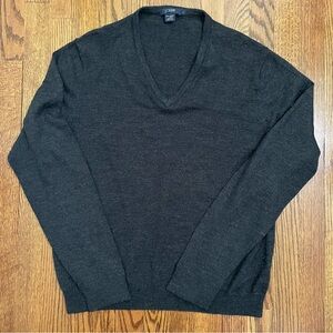 J.Crew Dark Gray Merino Wool V Neck Sweater Size Large